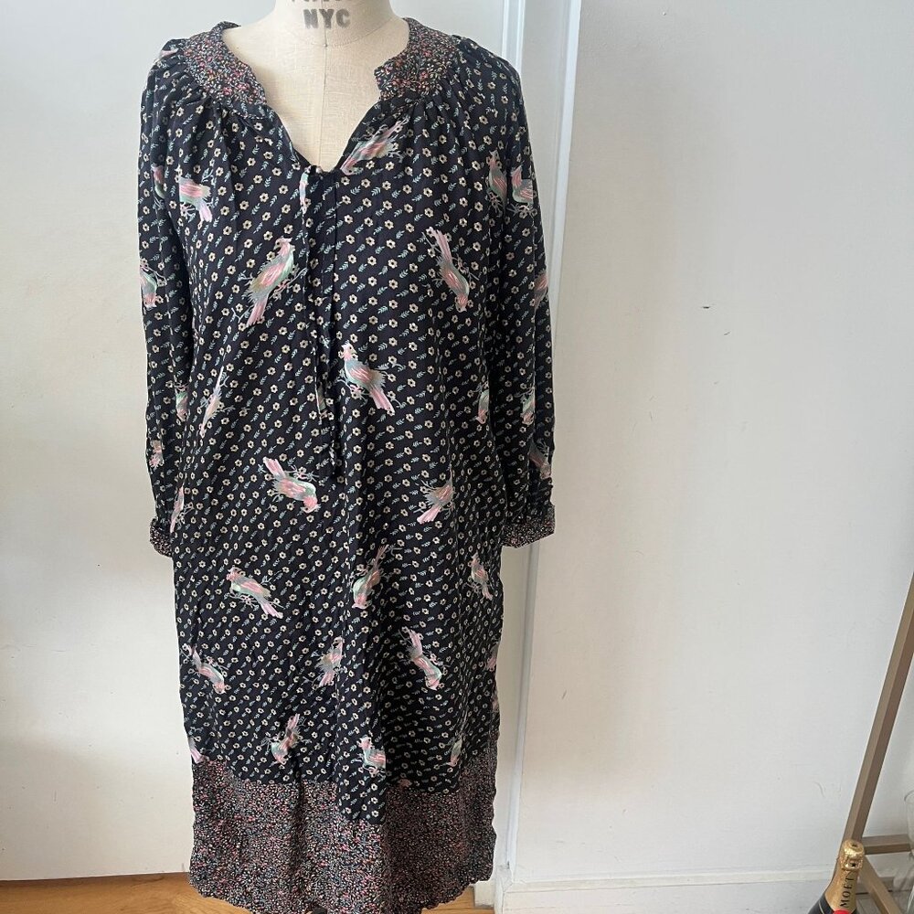 RARE Vintage KRISTINA GORBY Floral Bird Midi‎ Dress Size Small